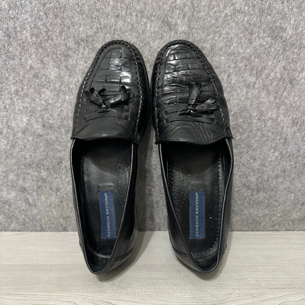 Giorgio Brutini Tassel Loafers Mens 10.5‎ Black Leather Slip On Moc Toe Dress